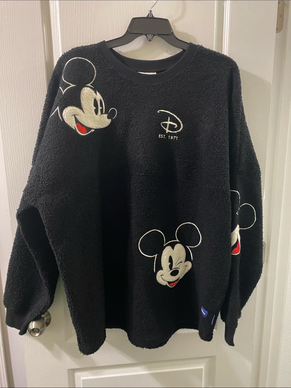Disney Black Mickey Mouse Embroidered Fleece Crewneck Sweater